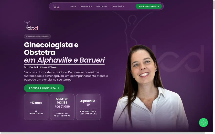 Site da Dra. Daniella D'Amico, ginecologista e obstetra em Alphaville, desenvolvido pela AceleraGO