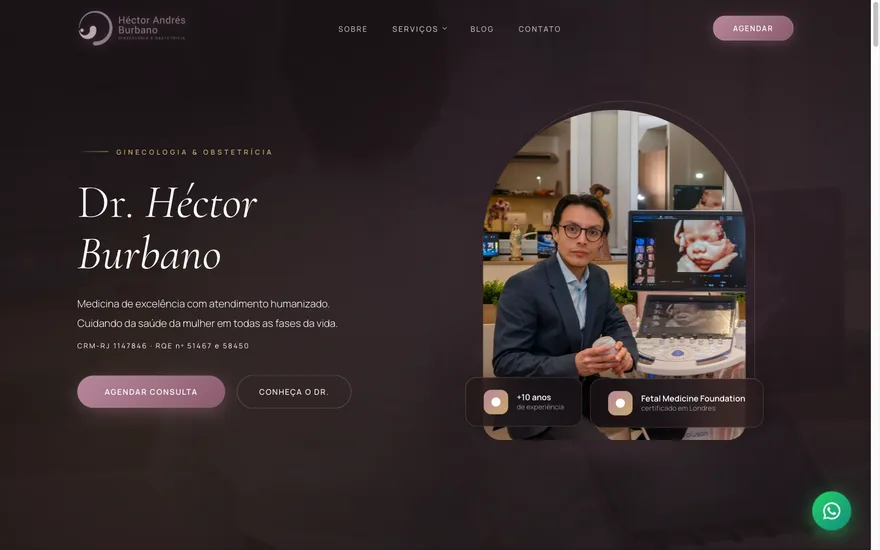 Site do Dr. Hector Burbano, ginecologista e obstetra no Rio de Janeiro, desenvolvido pela AceleraGO